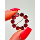 Antique Garnet x Gold Round Brooch