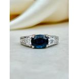 Outstanding 18ct White Gold Sapphire and Diamond, Diamond Encrusted Shank Ring