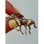 C&F 9ct Yellow Gold and Enamel Horse and Jockey Brooch