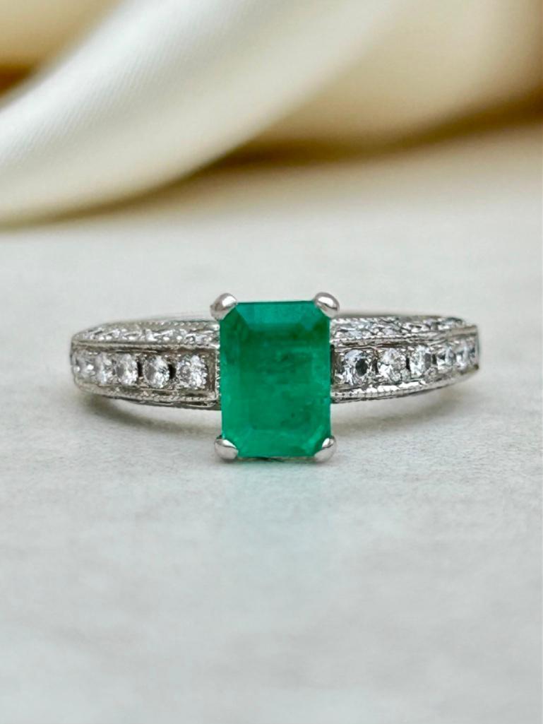 Outstanding Platinum Emerald and Diamond Ring