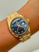 18ct Rose Gold Diamond Rolex Watch 1803 Day Date Factory Black Dial