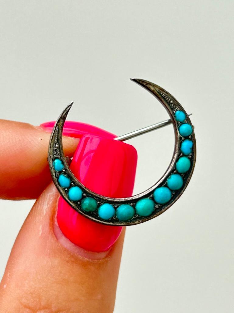 Antique Turquoise Crescent Brooch