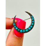 Antique Turquoise Crescent Brooch