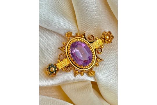 Victorian 15ct Gold Amethyst Brooch - Image 6 of 6