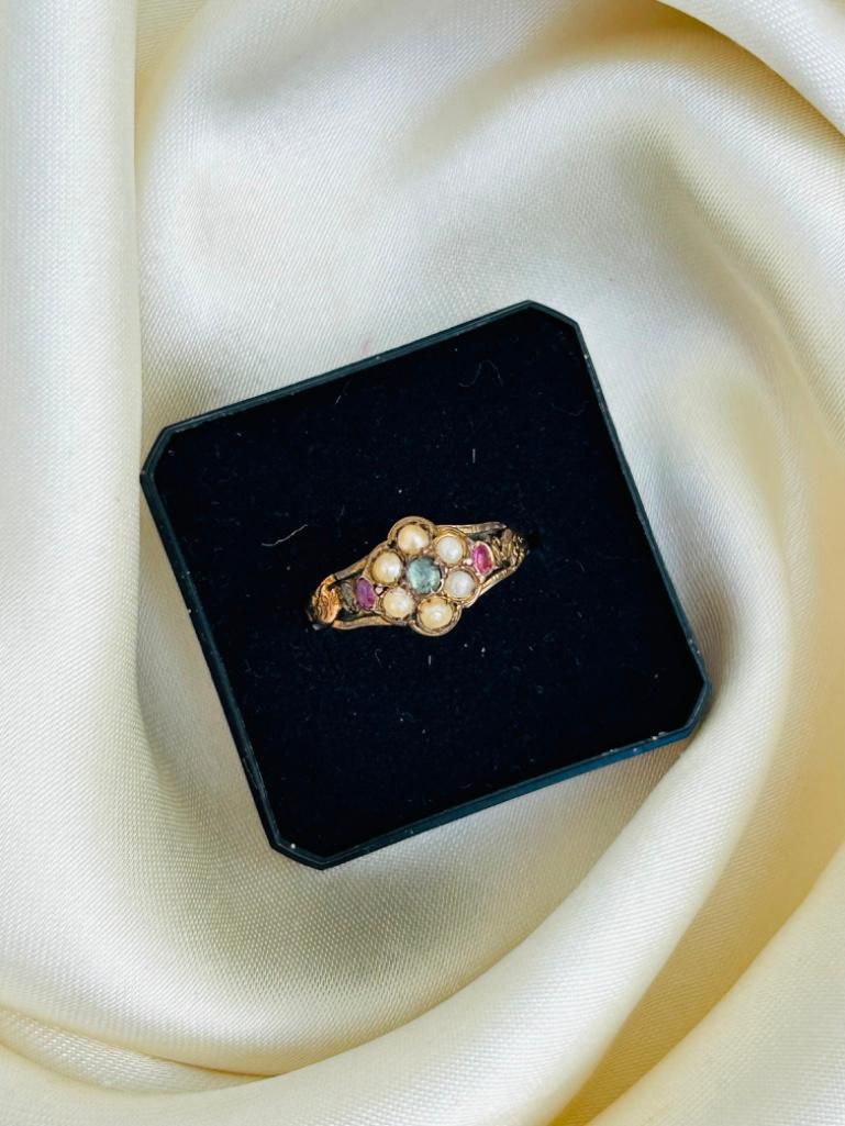 Sweet Antique 9ct Gold Gemset Flower Ring - Image 5 of 7