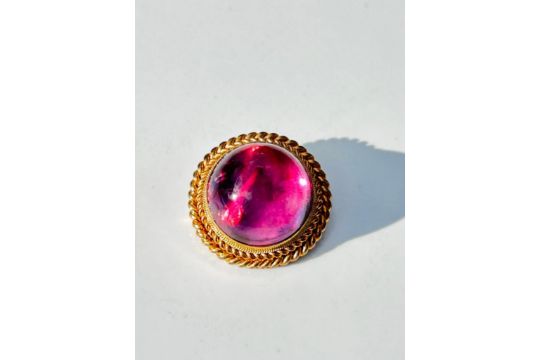 Antique Pink Foiled Cabochon Brooch and Barrings Suite in Antique Box - Image 10 of 13