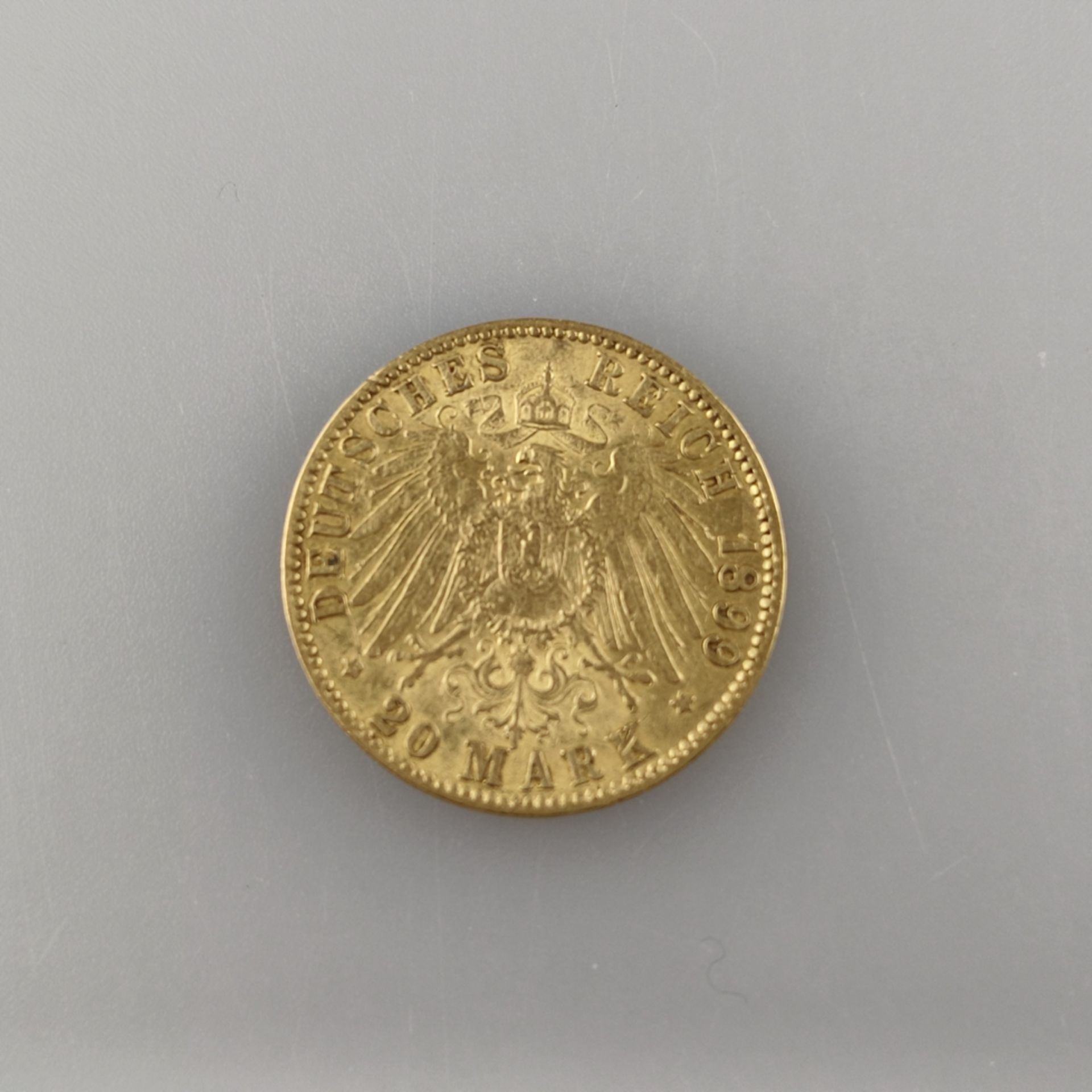 Goldmünze 20 Mark 1899- Deutsches Kaiserreich, Freie und Hansestadt Hamburg, 900/000 Gold, Prägemar - Image 2 of 3