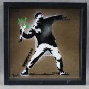 Banksy - "Dismal Shadow Box" mit "Blumenwerfer"-Motiv, 2015, Souvenir aus der Ausstellung "Dismalan