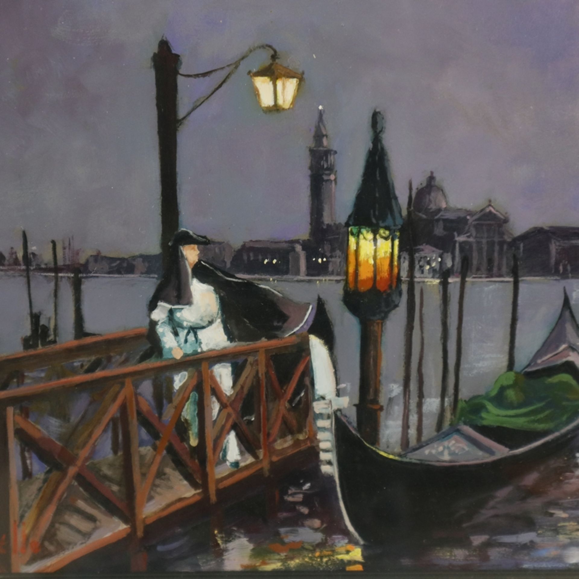 Gianello, Mario (* 1935 in Bologna) - Venezianische Gondeln in sanftem Abendlicht, auf dem von Late - Image 3 of 9