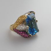 Skurriler „London Blue“ -Topas-Goldring - Gelbgold 750/000 (18K), gestempelt, besetzt mit einem seh