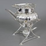 Prächtige Teekanne - deutsch, 800er Silber, ziselierter Blumendekor, Isolierringe aus Bein, Bodenun