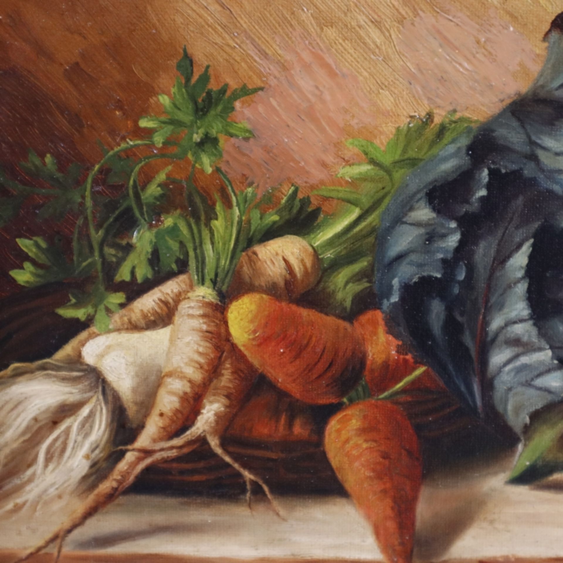 Knoll, Emil (1878-?, deutscher Maler) - Stillleben mit Gemüse, Öl auf Leinwand, oben links signiert - Image 3 of 6