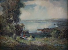 Gschossmann, Ludwig (1901 München - 1988 Tegernsee) - "Picknick (Starnberger See), Öl auf Leinwand,