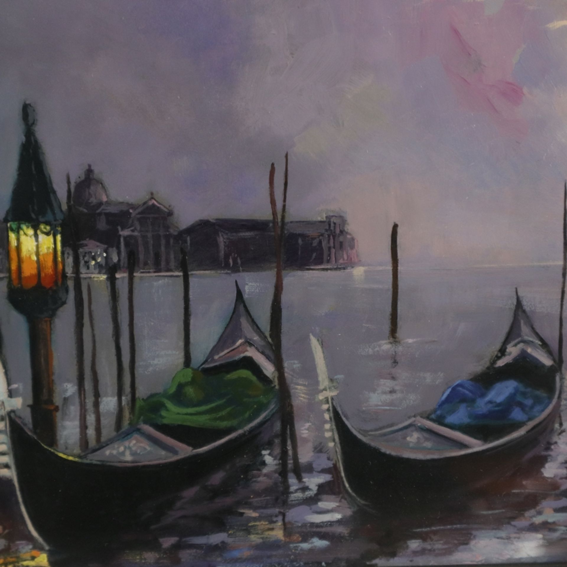 Gianello, Mario (* 1935 in Bologna) - Venezianische Gondeln in sanftem Abendlicht, auf dem von Late - Image 5 of 9