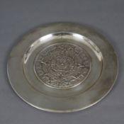 Mexikanischer Silberteller - Sterlingsilber, vergoldet, runde Form mit glattem Rand, im Spiegel Rel