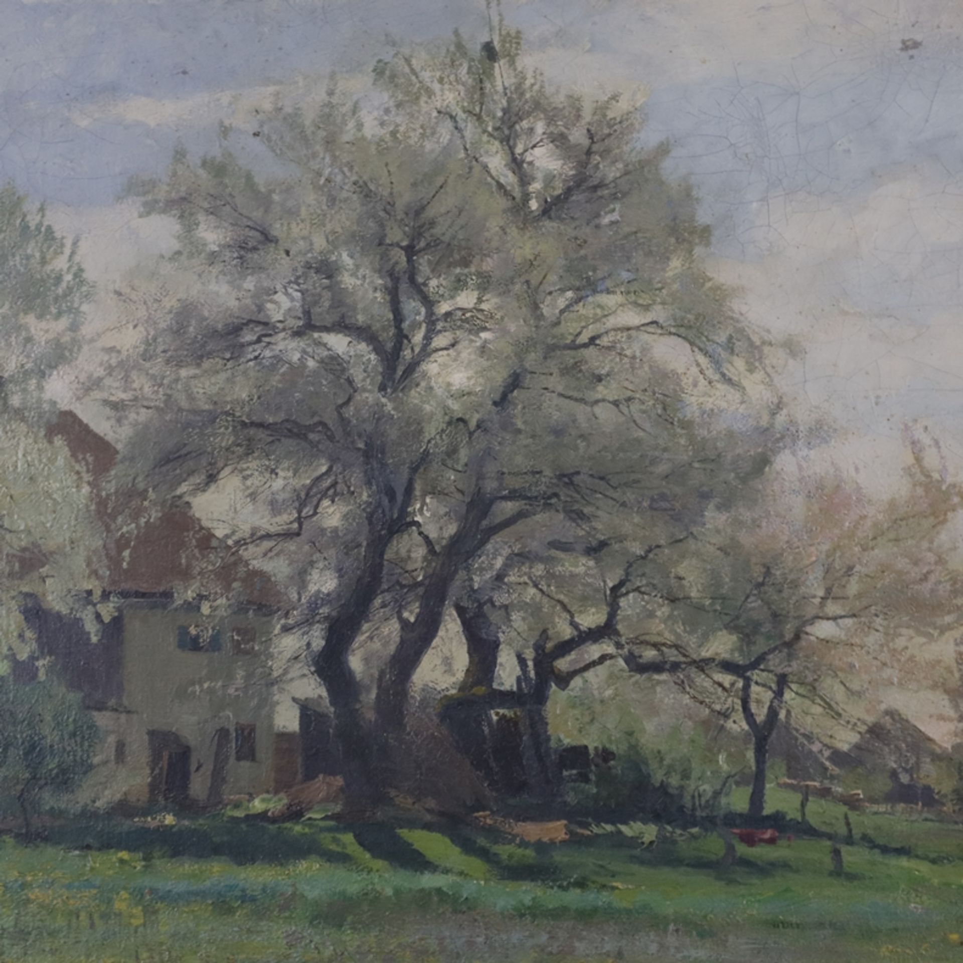 Egersdörfer, Andreas (1866 Nürnberg - 1932 Frankfurt am Main) - Wiesenlandschaft am Gehöft mit Hühn - Image 5 of 10