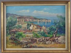 Unbekannte/r Künstler/in (20. Jh.) - Mediterrane Küstenlandschaft mit Anwesen an einer malerischen 