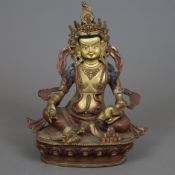 Gelber Jambhala, der Gott des Wohlstandes - Tibet 20.Jh., Kupferlegierung, vergoldet und farbig bem