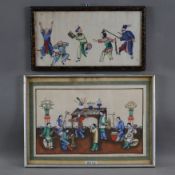 Zwei chinesische Malereien auf Reispapier - China, 1.Hälfte 20.Jh., 1 bewegte Szene mit Schauspiele