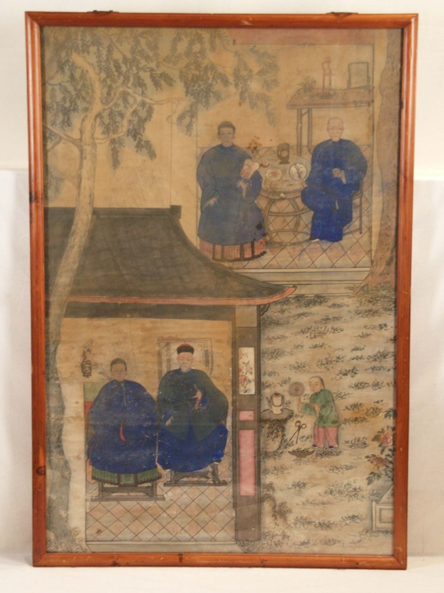 Ahnenbild - Vorfahren einer chinesischen Familie, jeweils zwei (am Tisch) sitzende Ahnenpaare mit i