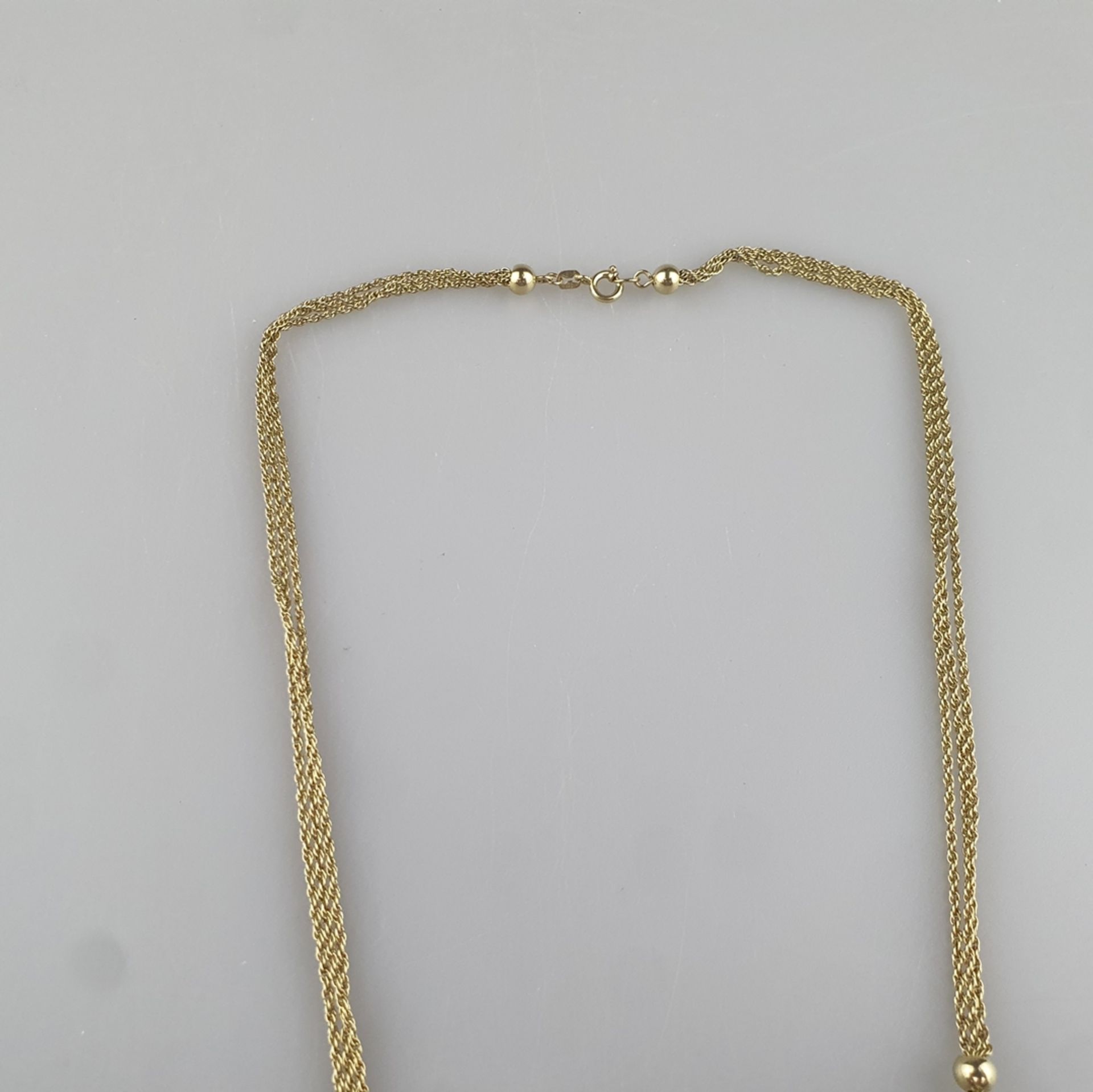 Halskette aus 14K-Gelbgold mit Türkisen- Gelbgold 585/000, Federringöse gestempelt, Kettensegmente  - Bild 6 aus 6