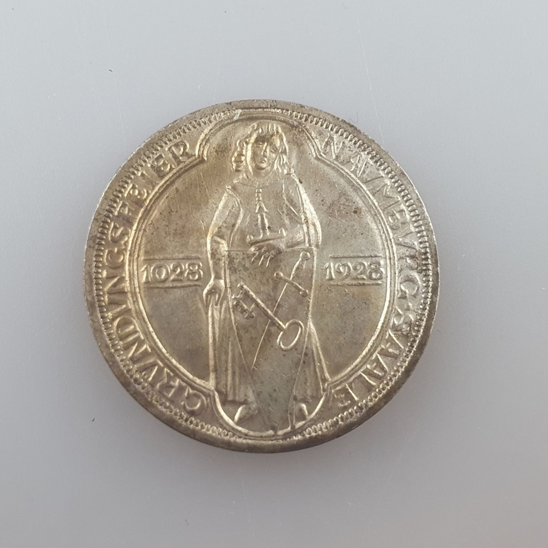 Silbermünze 3 Reichsmark 1928 - Weimarer Republik, 900 Jahre Naumburg, 500/000 Silber, Dm. 30 mm,