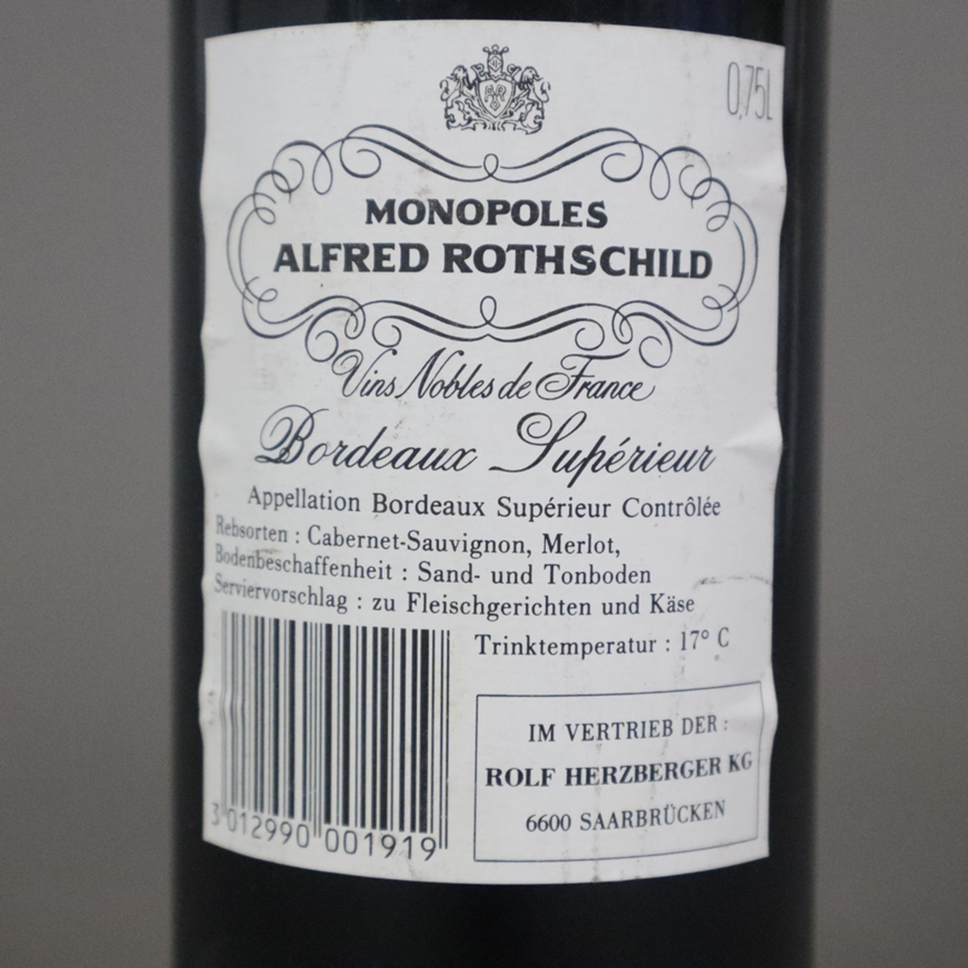 Wein - 1988 Monopoles Alfred Rothschild, Bordeaux Supérieur, France, Füllstand: Top Shoulder, 750 m - Image 5 of 5