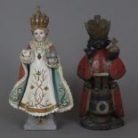 Zwei stehende Jesuskind-Figuren - 19.Jh. / um 1900, zwei Jesuskind-Darstellungen mit Reichsapfel, d