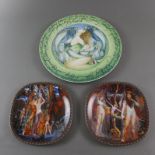 Drei Künstlerteller - 20. Jh., Porzellan, 2x farbige Motive nach Ernst Fuchs: "Adam und Eva" und "A