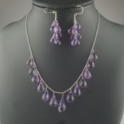 Silbercollier & Paar-Ohrhänger mit Amethysten - Sterling Silber 925/000, Karabinerschließe gestempe