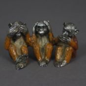Drei „Sanzaru“-Affen - farbig staffierte Metallfigur in der Art der Wiener Bronzen, vollrunde Darst