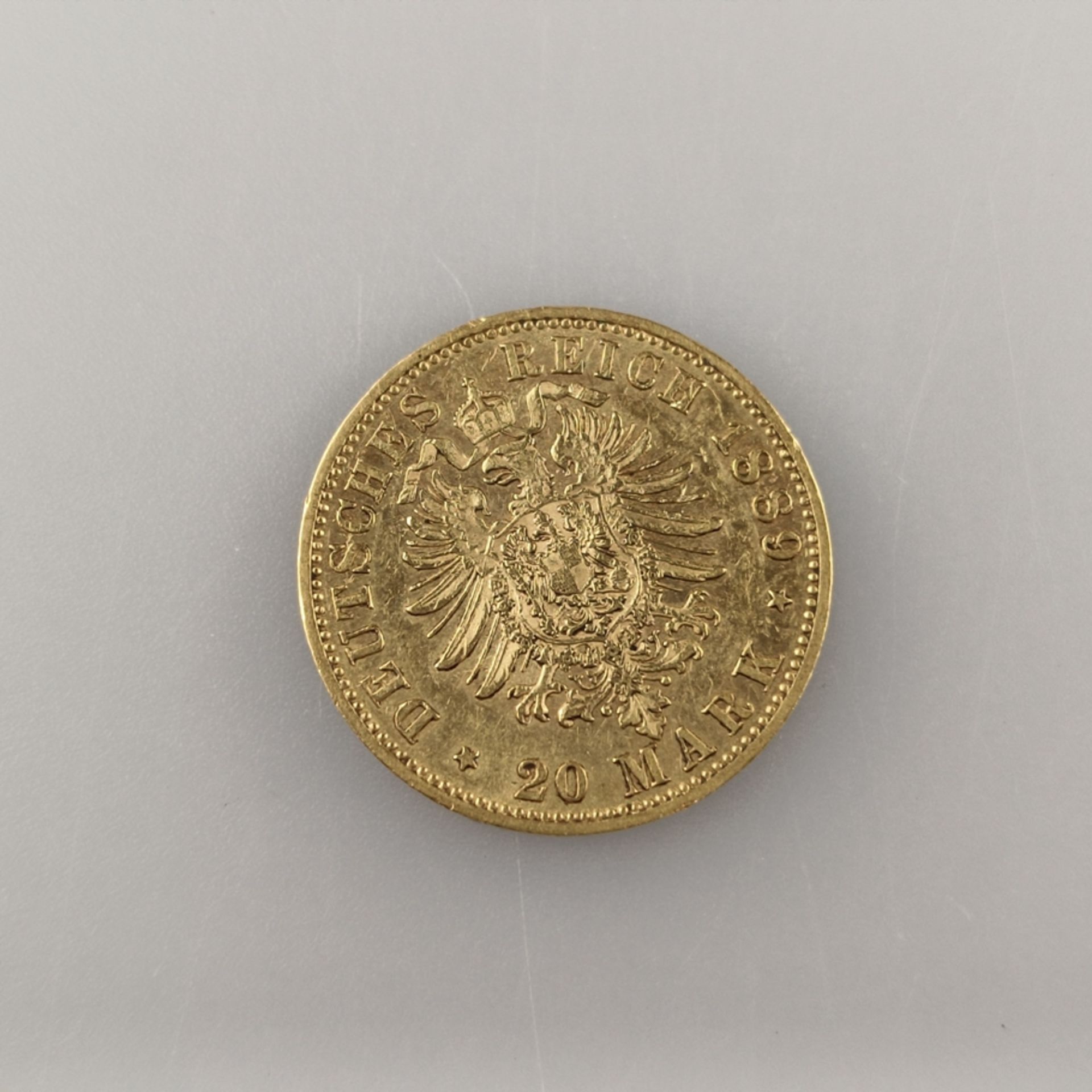 Goldmünze 20 Mark 1889 - Deutsches Kaiserreich, Wilhelm II Deutscher Kaiser König v. Preußen, 900/0 - Bild 2 aus 2