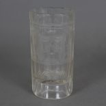 Freimaurer-Becher - dickwandiges Glas, mehrfach facettierte zylindrische Form, umlaufend beschliffe