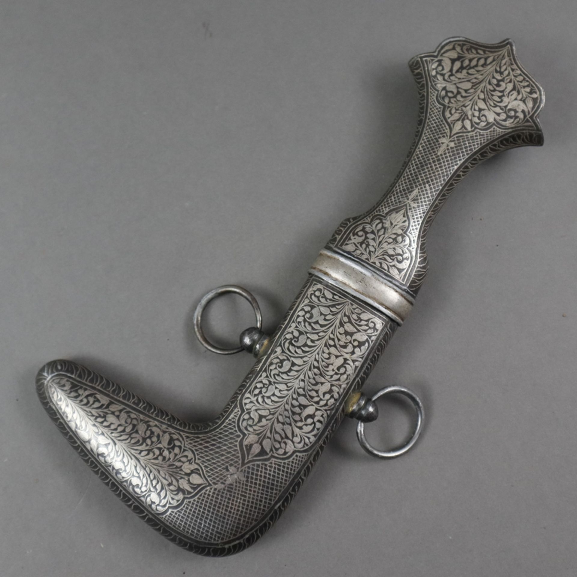 Silbertauschierter Eisen-Khanjar /-Jambyia - Indien 19./20.Jh., geschwungene zweischneidige Klinge - Image 6 of 6