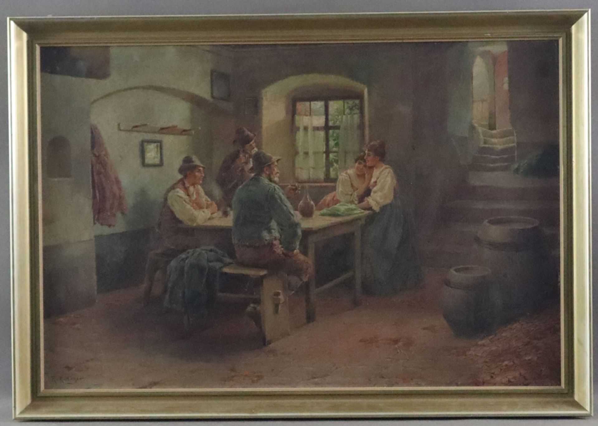 Höger, Rudolf Alfred (1877 Prostejov - 1930 Wien) - In der Weinstube, Öl auf Leinwand, unten links  - Bild 2 aus 10