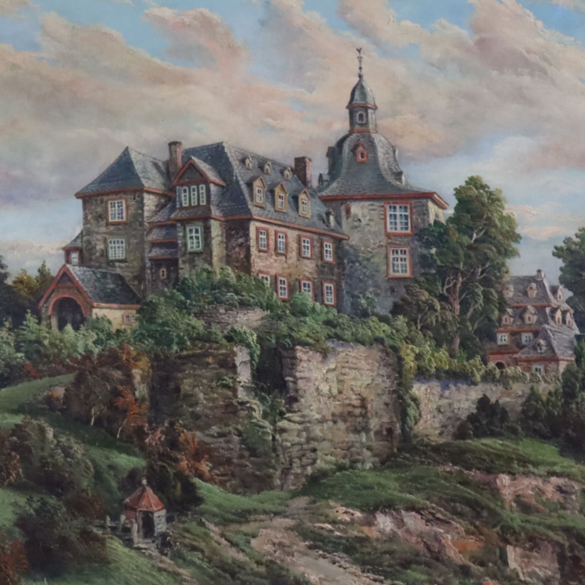 Groß, F. (20. Jh.) - Blick auf das Obere Schloss in Siegen, Öl auf Platte, unten rechts signiert, o - Image 3 of 13