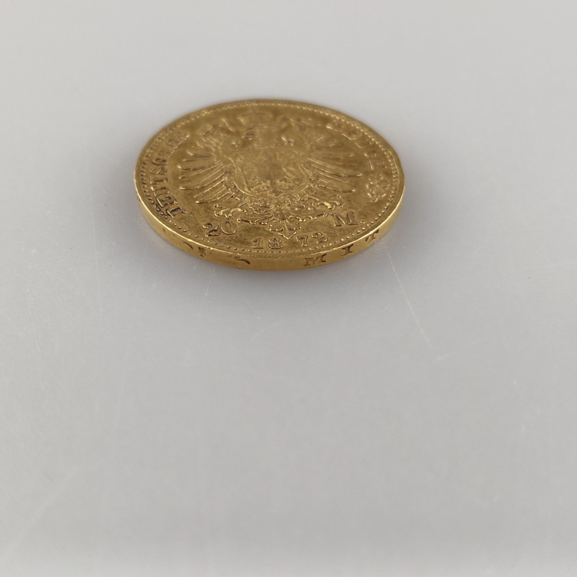 Goldmünze 20 Mark 1872- Deutsches Kaiserreich, Wilhelm II Deutscher Kaiser König v. Preußen, 900/00 - Image 3 of 3