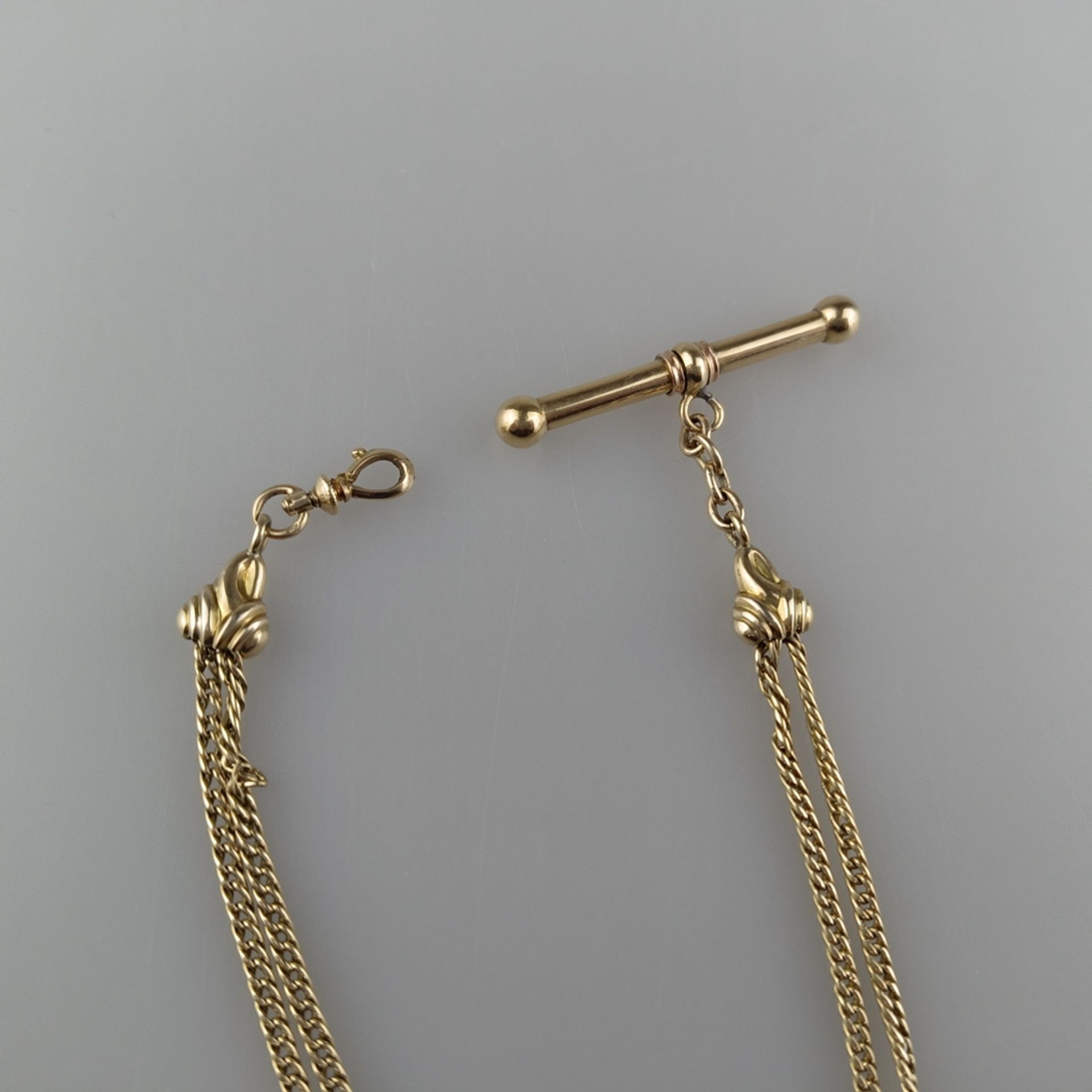 Taschenuhren-Knebelkette - 14K Gelbgold (585/000), mit ovalem Medaillonanhänger aus Schaumgold, L.  - Bild 4 aus 5