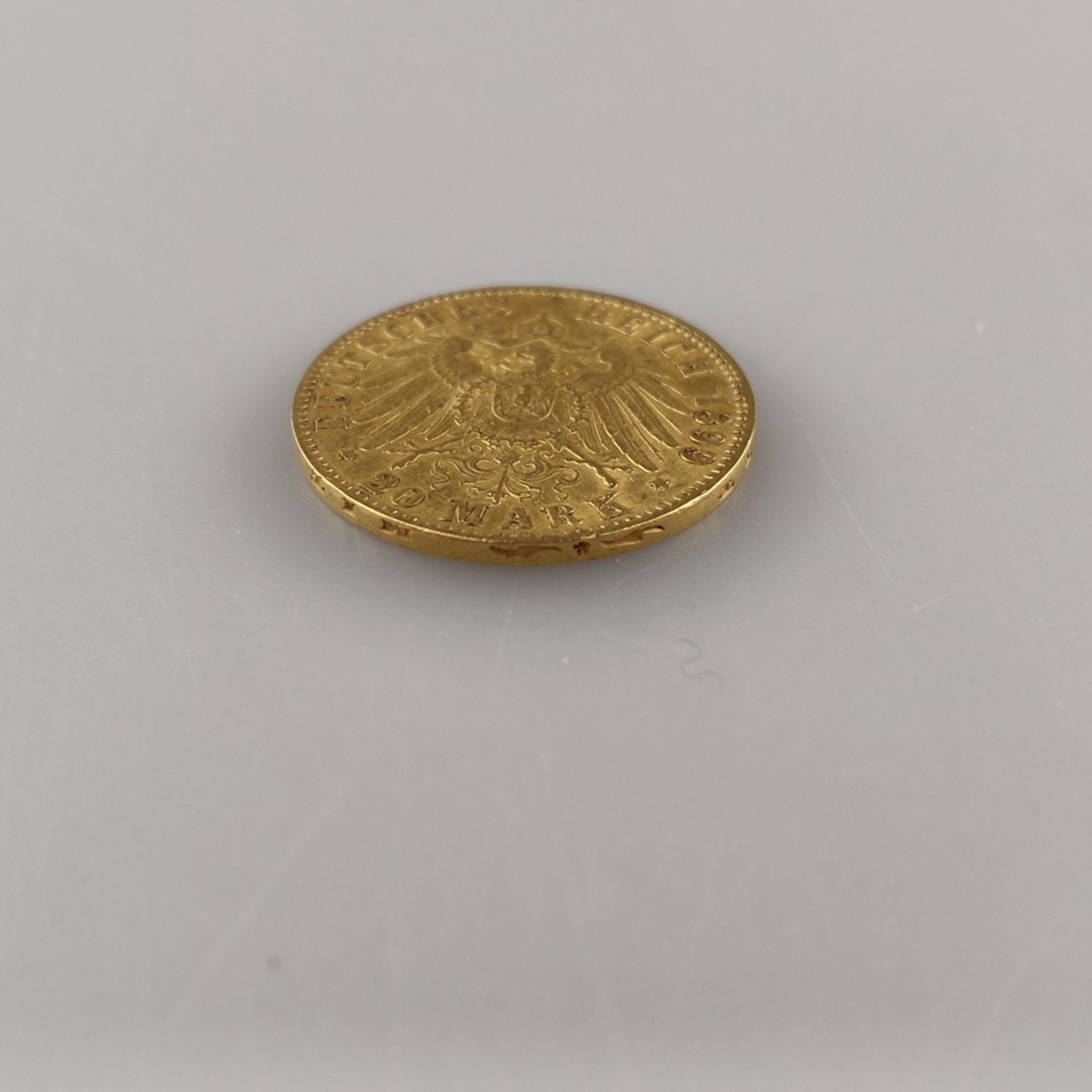 Goldmünze 20 Mark 1899- Deutsches Kaiserreich, Freie und Hansestadt Hamburg, 900/000 Gold, Prägemar - Image 3 of 3