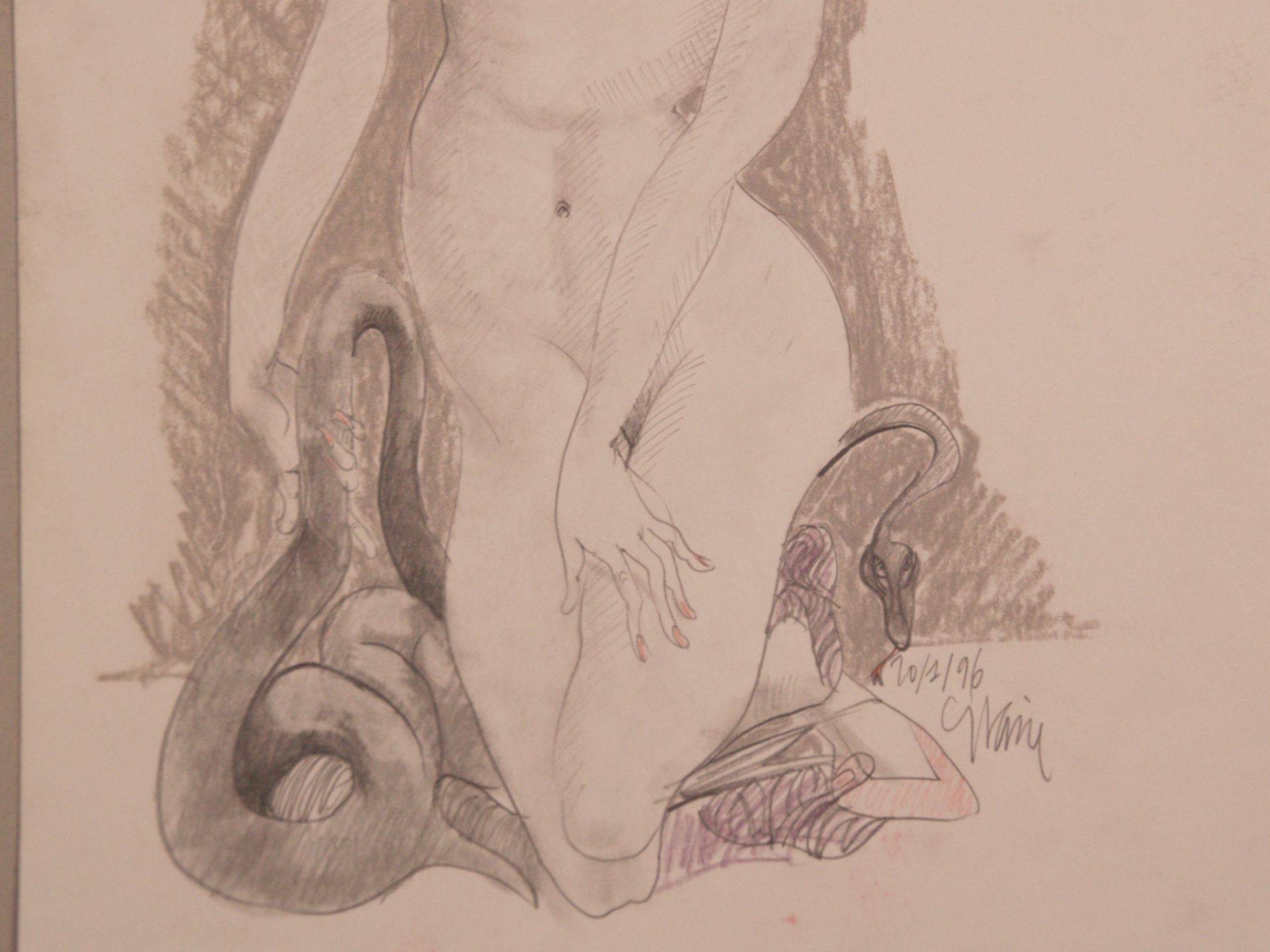 Ceytaire, Jean-Pierre (*1946 in Paris) - Frauenakt mit einer Schlange, Pastellkreide und Bleistift - Image 3 of 3