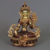 Tara Tashi Dönché - Nepal/Tibet, Kupferlegierung vergoldet, kultisch bemalt, in Lalita-Asana auf Lo