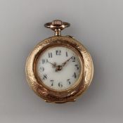 Damen-Anhängeuhr /-Taschenuhr - Gelbgold 585/000, Punzen u.a. Schweizer Goldpunze (Eichhörnchen) un