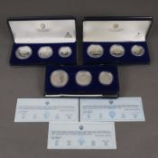Drei Olympia-Münzensets - 925/000 Silber, Olympische Spiele 1984 in Sarajewo, Jugoslawien, jeweils 