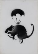 Banksy - "Dismal Canvas" mit Motiv "Ratte mit Fallschirm", 2015, Souvenir aus der Ausstellung "Dism