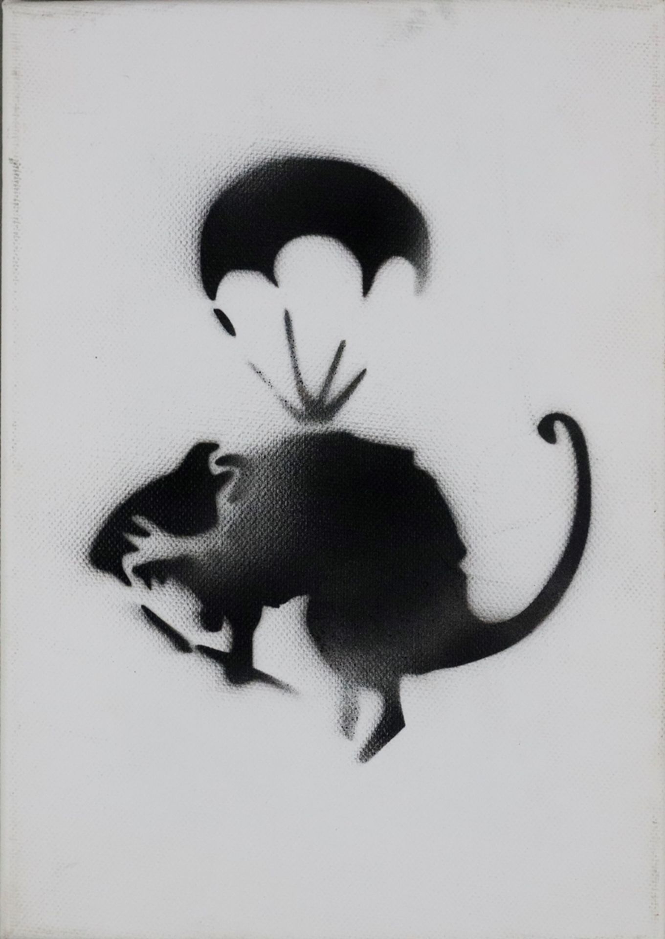 Banksy - "Dismal Canvas" mit Motiv "Ratte mit Fallschirm", 2015, Souvenir aus der Ausstellung "Dism