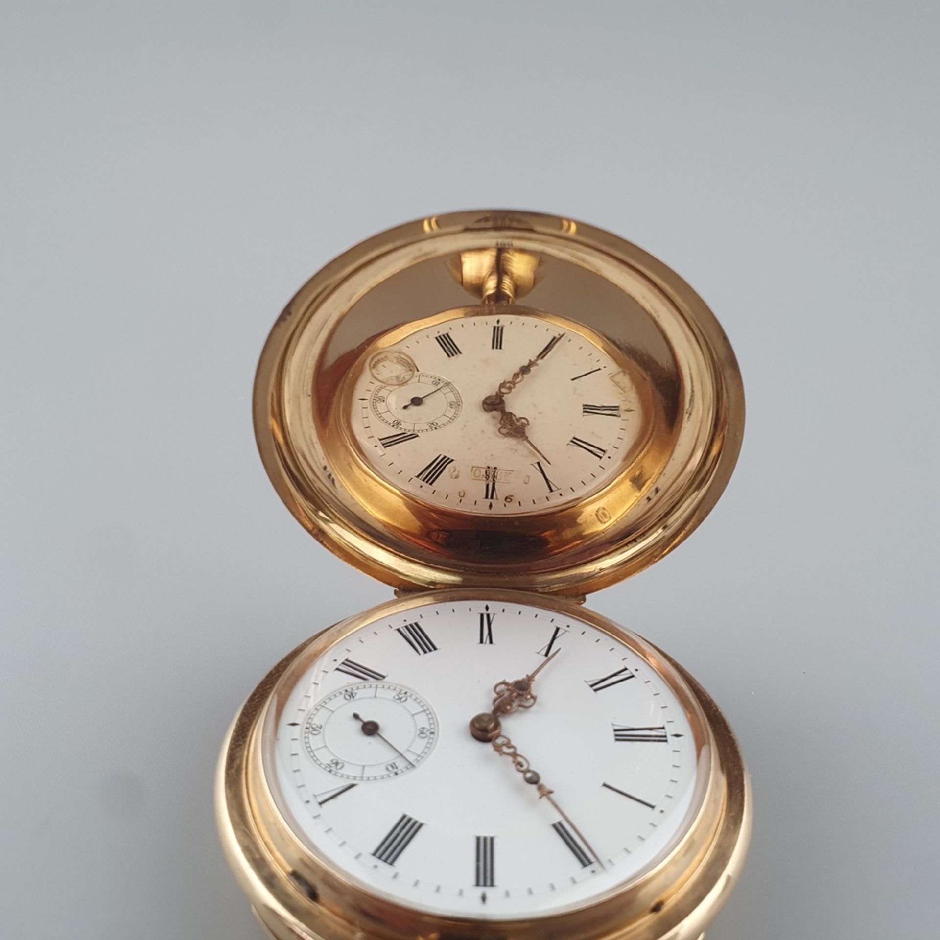 Schweizer Savonnette-Herrentaschenuhr - Gelbgold 585/000, Punzen u.a. Schweizer Goldpunze (Eichhörn - Image 3 of 9