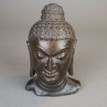 Small Buddha head - stone sculpture, India, fine facial features with meditatively half-closed eyes