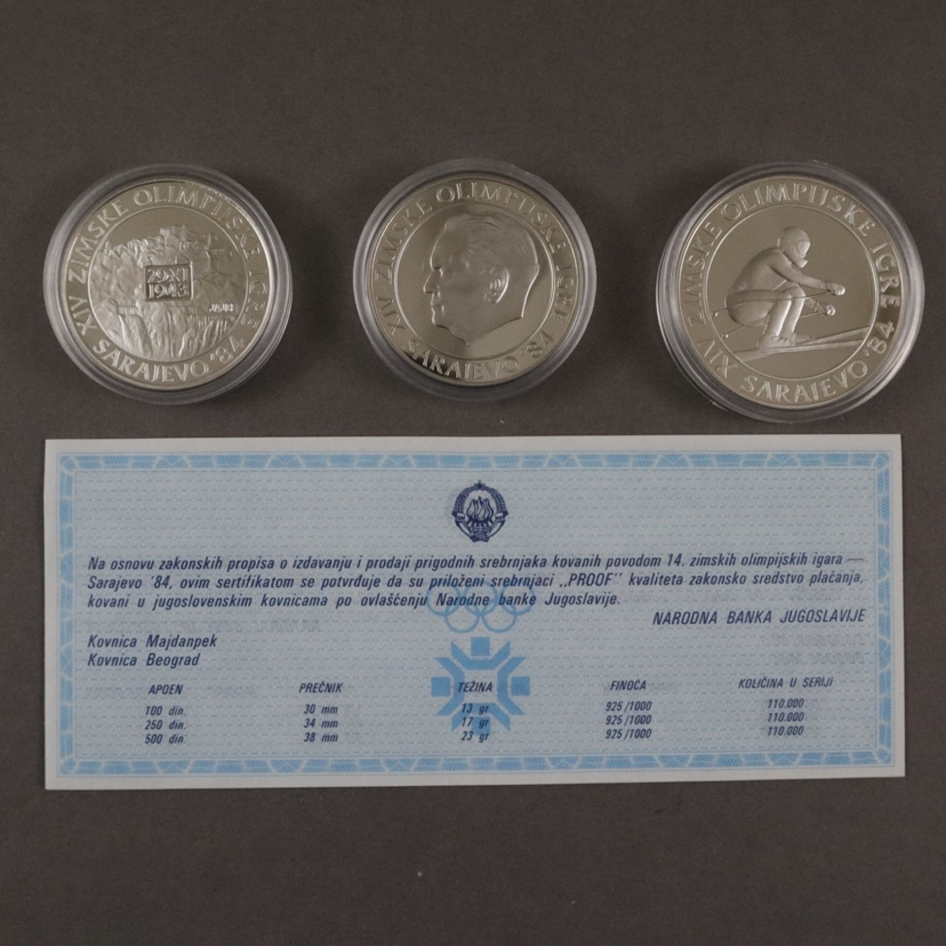 Drei Olympia-Münzensets - 925/000 Silber, Olympische Spiele 1984 in Sarajewo, Jugoslawien, jeweils - Image 6 of 7