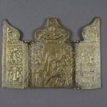 Triptychon-Reiseikone - Russland, 19. Jh., Gelbguss, dreiflügelig, in der Mitte Gottesmutter der Pa