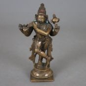 Krishna Venugopala - Gelbbronze patiniert, mit türkisfarbenen Zierperlen, Nepal/Indien, Krishna in 